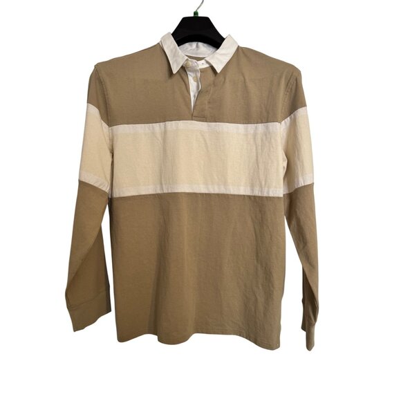 Goodfellow Tan Collared Stripe Long Sleeve Shirt Size Large NWT $20 - Picture 1 of 7